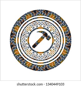 hammer icon inside arabesque badge background. arabic decoration.