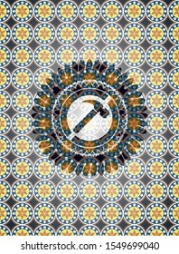 hammer icon inside arabesque badge. arabic decoration.