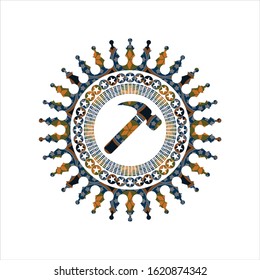 hammer icon inside arabesque badge. arabic decoration.