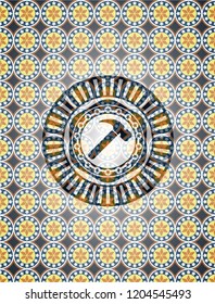 hammer icon inside arabesque emblem. arabic decoration.