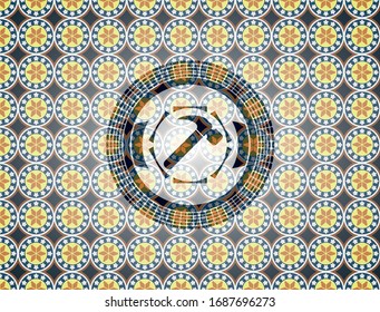 icono de martillo dentro de la placa de estilo arabesco. decoración árabe.