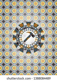 hammer icon inside arabic emblem background. Arabesque decoration.