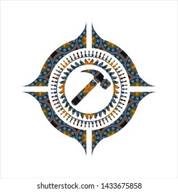 hammer icon inside arabic emblem background. Arabesque decoration.