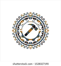 hammer icon inside arabic emblem. Arabesque decoration.
