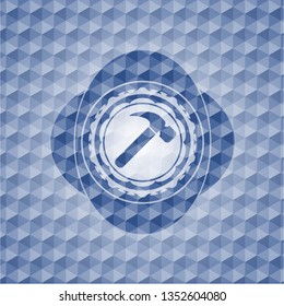 hammer icon inside blue badge with geometric pattern background.
