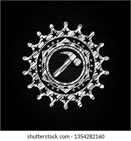 hammer icon inside chalk emblem