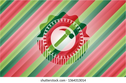 hammer icon inside christmas badge background.