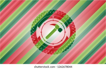 hammer icon inside christmas colors style badge.