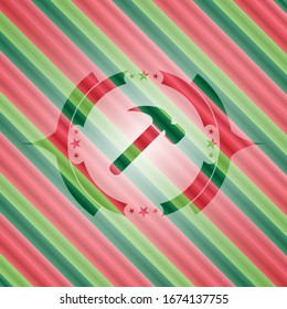 hammer icon inside christmas emblem background.