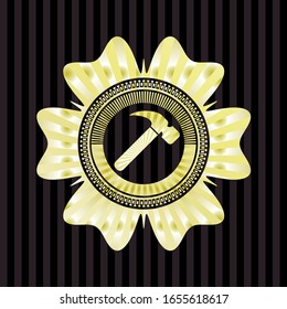 hammer icon inside gold badge or emblem