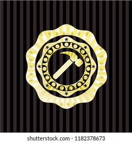 hammer icon inside gold emblem or badge
