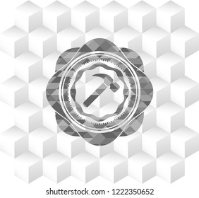 hammer icon inside grey emblem. Vintage with geometric cube white background