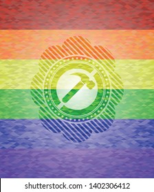 hammer icon inside lgbt colors emblem 