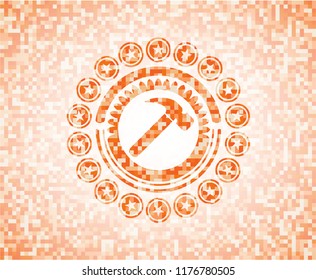 hammer icon inside orange mosaic emblem