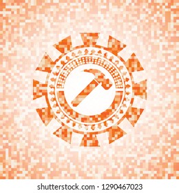 hammer icon inside orange mosaic emblem with background