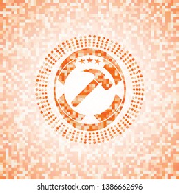 hammer icon inside orange mosaic emblem