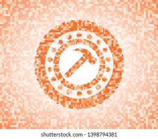 hammer icon inside orange mosaic emblem with background