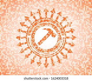 hammer icon inside orange mosaic emblem with background