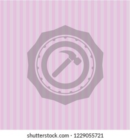 hammer icon inside pink emblem. Retro