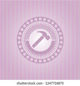 hammer icon inside pink emblem. Vintage.