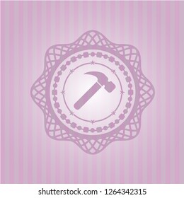 hammer icon inside pink emblem