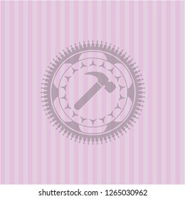 hammer icon inside pink emblem. Vintage.