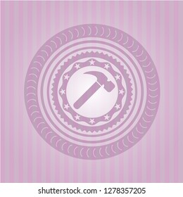 hammer icon inside pink emblem. Retro
