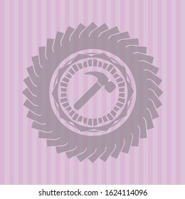 hammer icon inside pink emblem. Vintage.