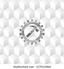 hammer icon inside realistic grey emblem with cube white background