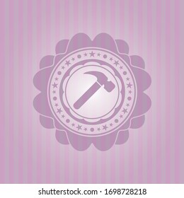 hammer icon inside realistic pink emblem