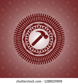 hammer icon inside realistic red emblem