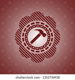 hammer icon inside realistic red emblem