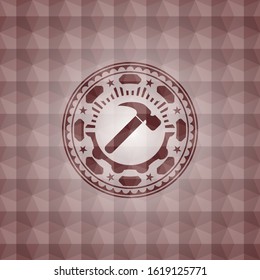 hammer icon inside red badge with geometric pattern background. Seamless.