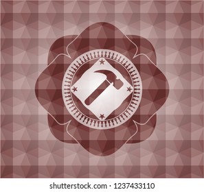 hammer icon inside red emblem with geometric background. Seamless.