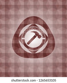 hammer icon inside red emblem with geometric background. Seamless.