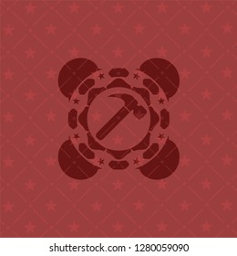 hammer icon inside red emblem. Vintage.