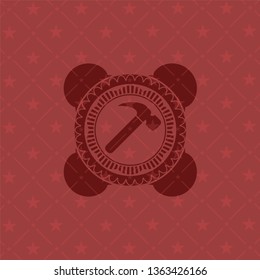 hammer icon inside red emblem. Retro