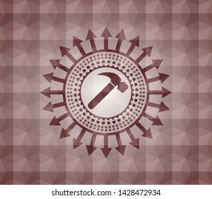 hammer icon inside red geometric emblem. Seamless.