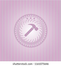 hammer icon inside retro pink emblem