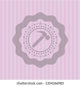 hammer icon inside retro pink emblem