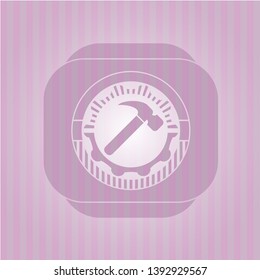 hammer icon inside retro pink emblem