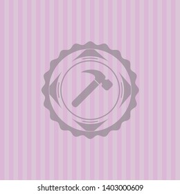 hammer icon inside retro pink emblem