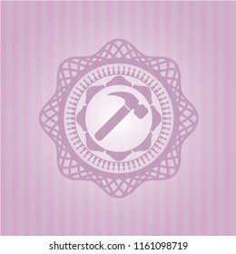 hammer icon inside retro style pink emblem
