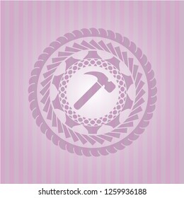 hammer icon inside retro style pink emblem
