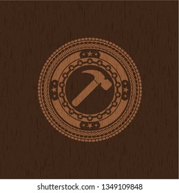hammer icon inside retro style wood emblem