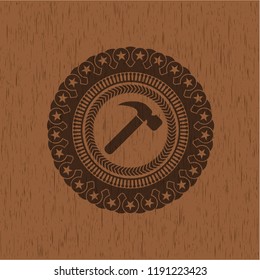 hammer icon inside wood emblem. Retro