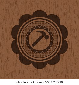 hammer icon inside wood emblem. Retro