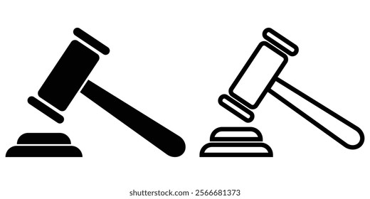 Hammer icon. Judge's gavel. Silhouette, black, judicial hammer icon set. Gavel icon set. judge gavel, law icon vector. auction hammer. Design eps 10