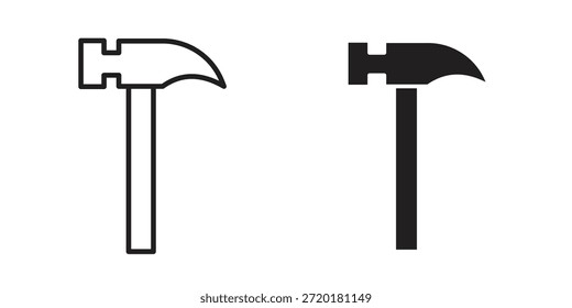 Icono de martillo en diseño de línea. Sencillo Vector de iconos
