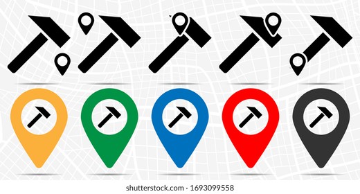 A hammer icon in location set. Simple glyph, flat illustration element of web, minimalistic theme icons
